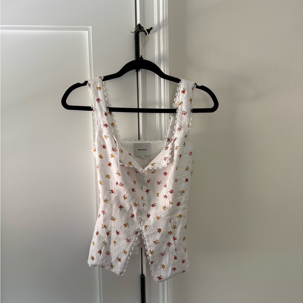 Reformation White Floral Reformation Viola Floral Linen Top/ Blouse😍 - Picture 5 of 8